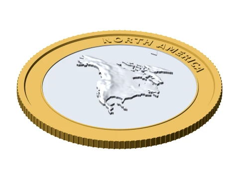 North America 3D Topographic Coin 85 mm Relief Collector Token 3D Print Model