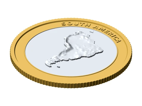 South America 3D Topographic Coin 85 mm Relief Collector Token 3D Print Model