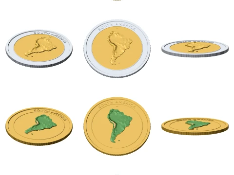 South America 3D Topographic Coin 85 mm Relief Collector Token 3D Print Model