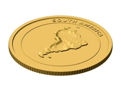 South America 3D Topographic Coin 85 mm Relief Collector Token 3D Print Model