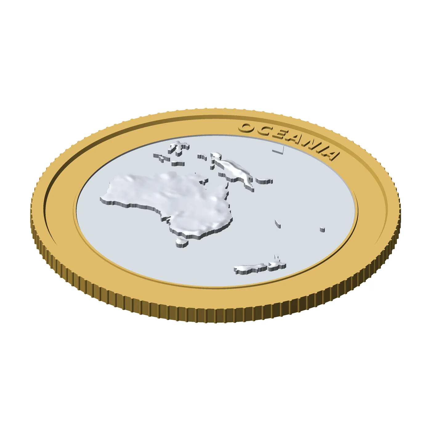 Oceania 3D Topographic Coin 85 mm Relief Collector Token 3D Print Model .c4d .max .obj .3ds .fbx .stl .blend 