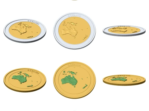 Oceania 3D Topographic Coin 85 mm Relief Collector Token 3D Print Model