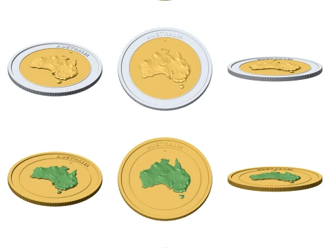 Australia 3D Topographic Coin 85 mm Relief Collector Token 3D Print Model
