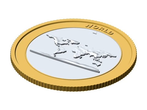 World 3D Topographic Coin 85 mm Relief Collector Token 3D Print Model