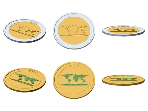 World 3D Topographic Coin 85 mm Relief Collector Token 3D Print Model