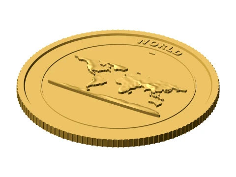 World 3D Topographic Coin 85 mm Relief Collector Token 3D Print Model