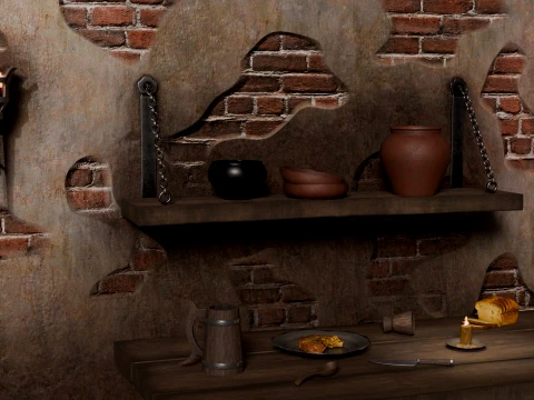 Medieval Tavern Dining Prop Set 16 Pieces Model 3D