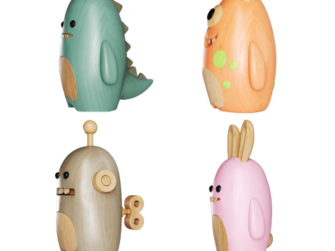 Cute Wooden Monsters Collection 02 3D Model