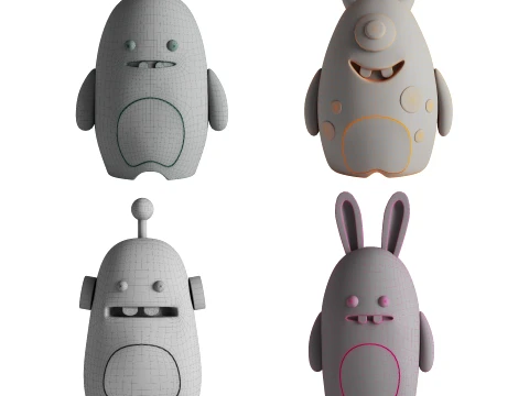 Cute Wooden Monsters Collection 02 3D Model