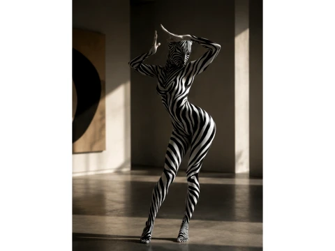 Abstract Zebra Pattern Human Figure 3D Model