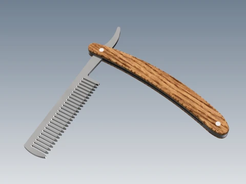 Folding Comb Stainless Steel with Wood or 3D Printed Handle 3D Model