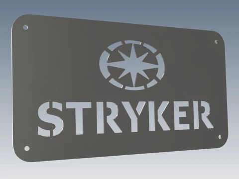 Logo STRYKER Metal Plate Laser Cut Sheet Metal IPT STL STEP DXF 3D Model