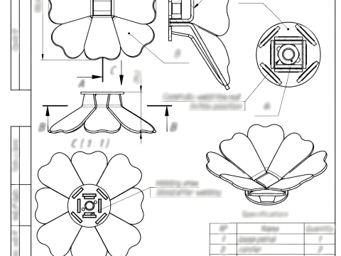 Metal Flower Sheet Metal Welding Assembly Laser Cut CAD Technical Drawings 3D Model