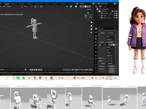 3D Stylized Girl Character Rigged Animated Game Ready PBR Model 3D Model