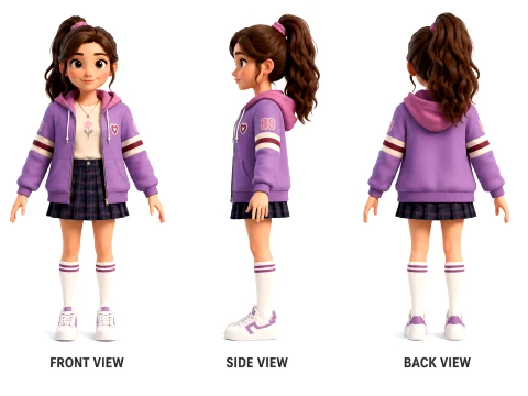 3D Stylized Girl Character Rigged Animated Game Ready PBR Model 3D Model