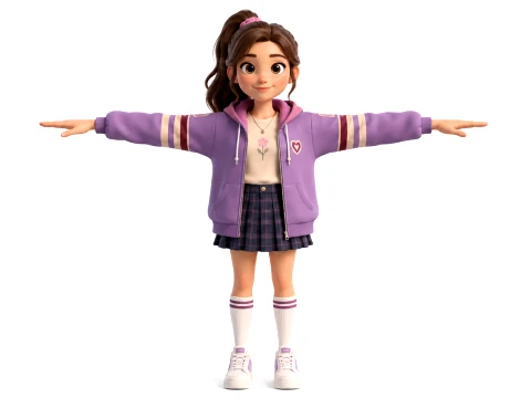3D Stylized Girl Character Rigged Animated Game Ready PBR Model 3D Model