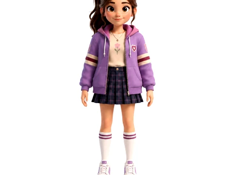 3D Stylized Girl Character Rigged Animated Game Ready PBR Model 3D Model