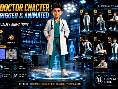 Stylized Doctor Character Rigged Animated 3D Model