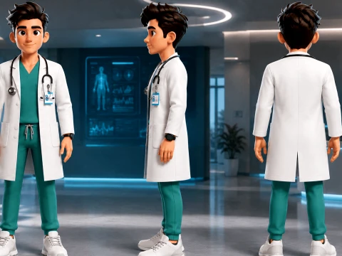 Stylized Doctor Character Rigged Animated 3D Model
