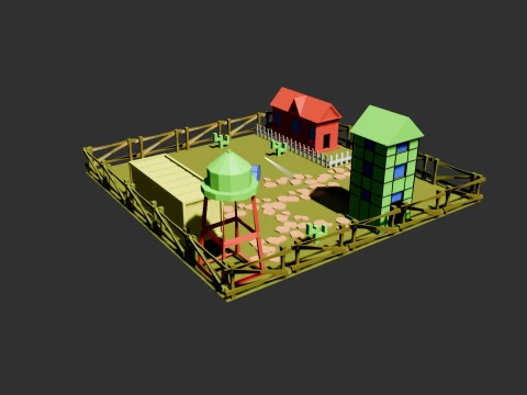 Diorama de ferme stylis&eacute;e Low Poly et pack d'actifs Modèle 3D
