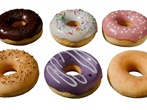 Variety Donut Asset Pack - 6 Flavors 3D Model