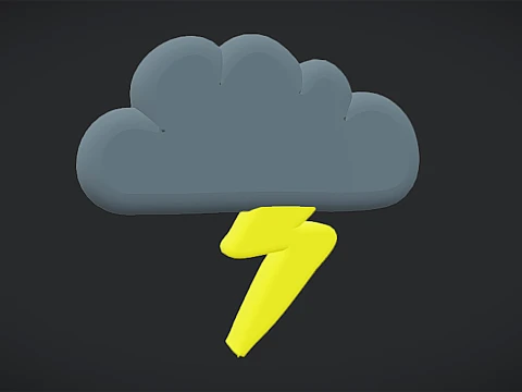 3D Low Poly Animated Cartoon Cute Cloud with lightning 3D Model