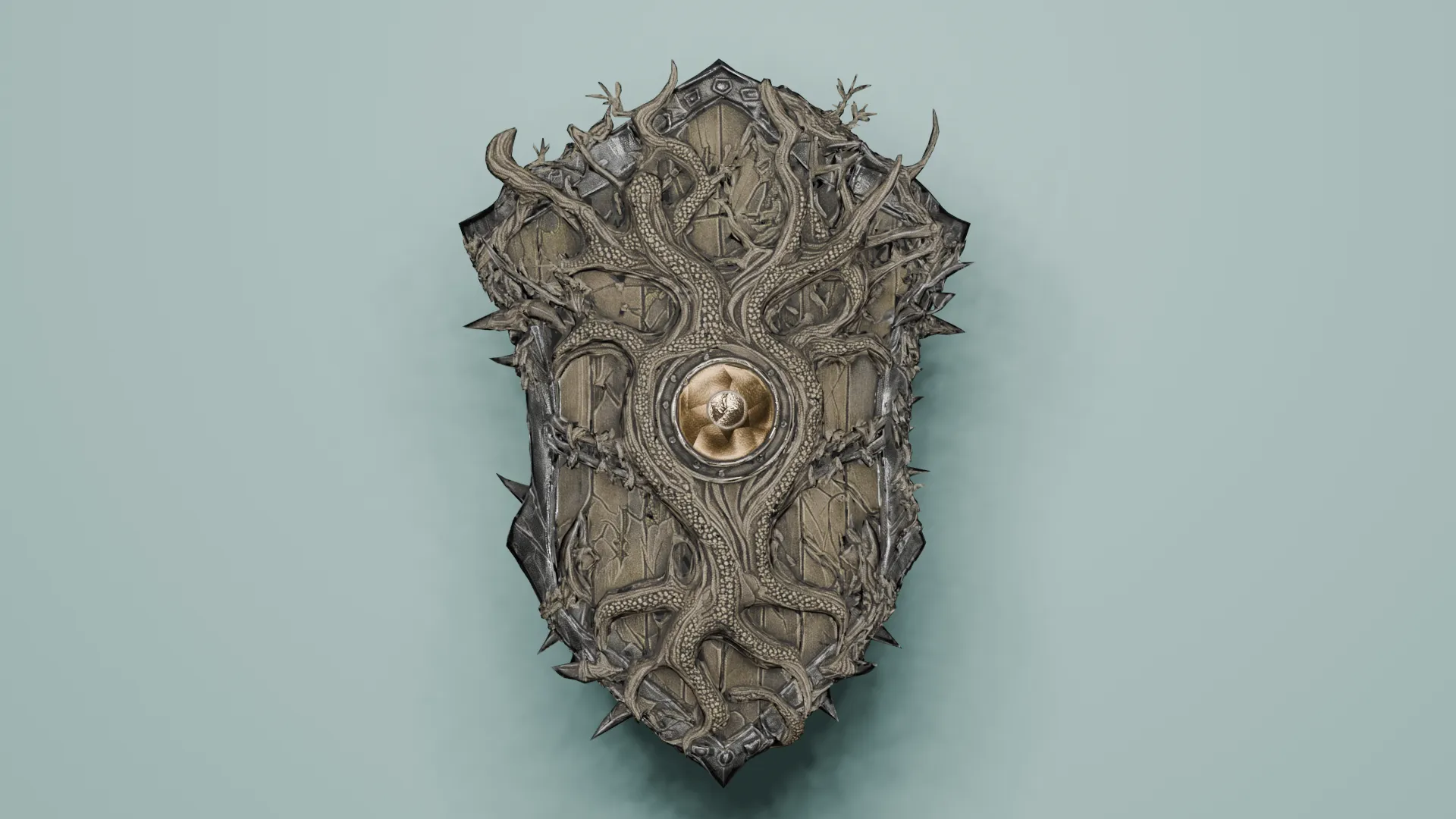 Dark Fantasy Dragon Tree Shield Low Poly Weapon Low-poly 3D Model .c4d .max .obj .3ds .fbx .stl .blend 