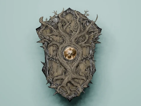 Dark Fantasy Dragon Tree Shield Low Poly Weapon Low-poly Modelo 3D