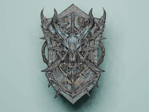 Dark Fantasy Dragon Shield - Game Ready PBR Asset Modelo 3D