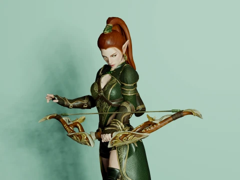 Elven Archer Female Character - Game Ready Rigged 3D Model
