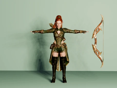 Elven Archer Female Character - Game Ready Rigged 3D Model