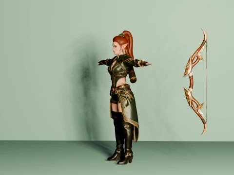 Elven Archer Female Character - Game Ready Rigged 3D Model