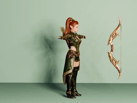 Elven Archer Female Character - Game Ready Rigged 3D Model