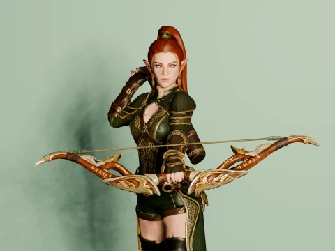 Elven Archer Female Character - Game Ready Rigged 3D Model