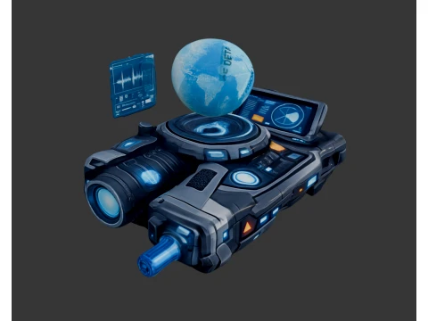 Sci-Fi Holographic Scanner Device - Futuristic Globe Projector 3D Model