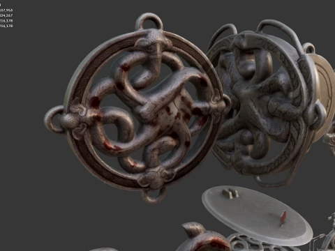 Ancient Wolf Ouroboros Pendant Fantasy Bloodstained Medallion 3D Модель