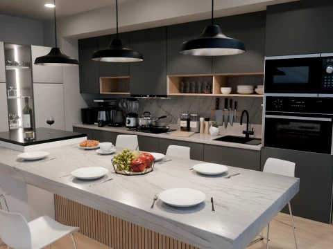 Interior Modern Kitchen Scene 3D Model