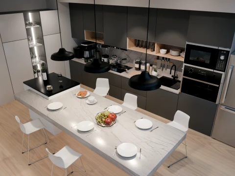 Interior Modern Kitchen Scene 3D Model