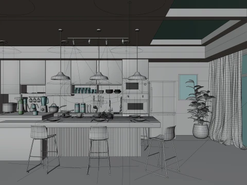Interior Modern Kitchen Scene 3D Model