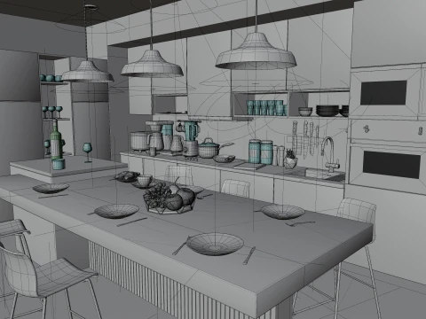 Interior Modern Kitchen Scene 3D Model