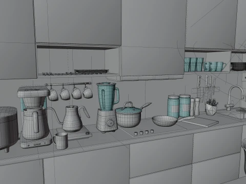 Interior Modern Kitchen Scene 3D Model