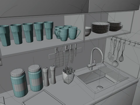 Interior Modern Kitchen Scene 3D Model