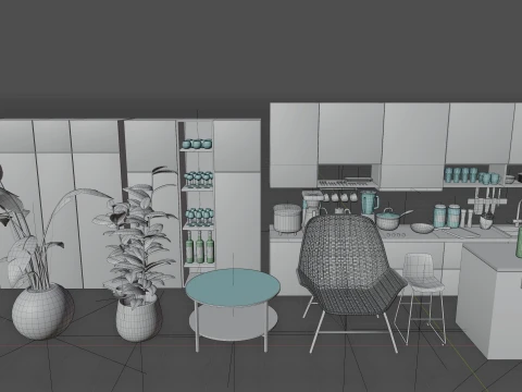 Interior Modern Kitchen Scene 3D Model