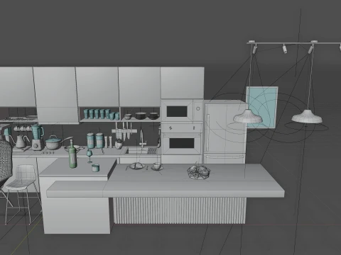 Interior Modern Kitchen Scene 3D Model