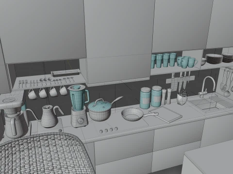 Interior Modern Kitchen Scene 3D Model