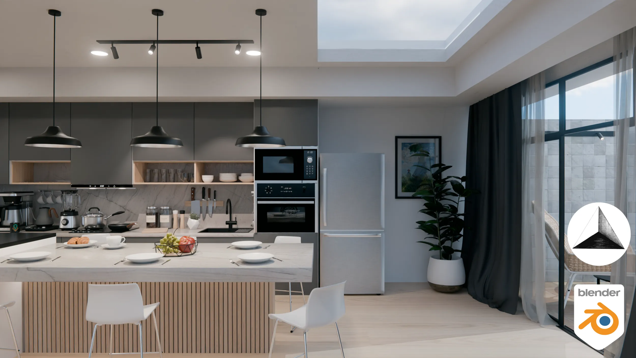 Interior Modern Kitchen Scene 3D Model .c4d .max .obj .3ds .fbx .stl .blend 