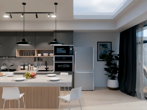 Interior Modern Kitchen Scene Modèle 3D