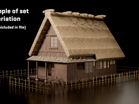 Feudal Japanese Village Modular Set 3D Model