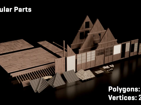 Feudal Japanese Village Modular Set 3D Model