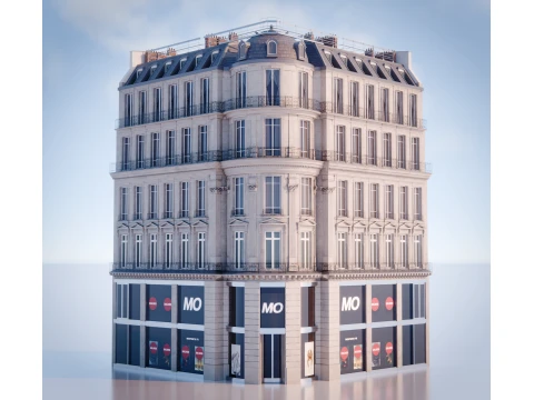 Parisian Haussmann Corner Building 3D Model